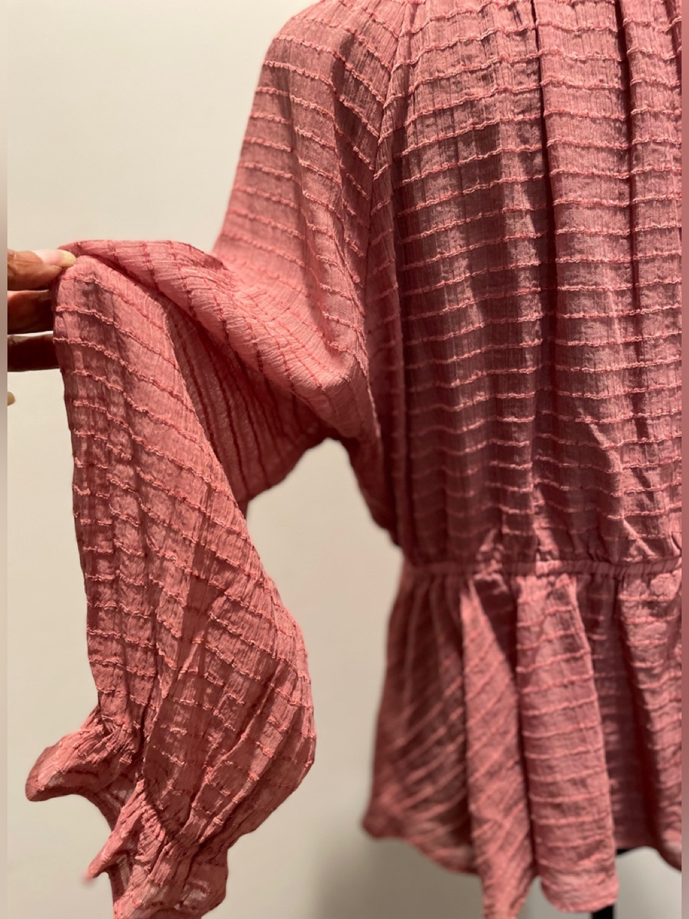 Cupshe Plunging Blouson Sleeve Blouse Size L Dusty Rose Babydoll Coquette Edgy - Picture 5 of 16